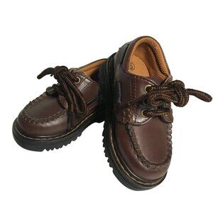 Smartfit Brown Leather Kids Boat Shoes Sz 5 Sturdy Rubber Soles Comfortable Fit